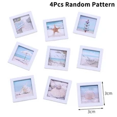 1세트 1:12 인형집 미니어처 여름 해변 사진 액자 풍경 벽화 장식 모델 장난감 인형집 액세서리, 01 4Pcs Random Pattern