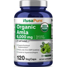 NusaPure 암라 캡슐 6000mg 120개 아말라키 과일 USDA 보충제, 안티옥시던트 피로 멀티비타민 누사퓨어 아믈라 캡슐 60, 1개