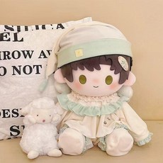 40cm 앉아 있는 면인형 옷 35cm 스팟 하늘색 귀여운 인형옷세트, 40cm 인형 옷, 수플레 그린 (상의+바지+모자+신발)
