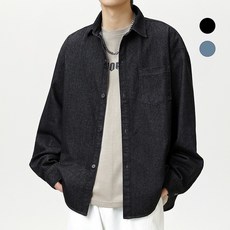 HANYO 남성 생 데님 워싱 데일리 오버핏 캐주얼 긴팔 셔츠 청남방