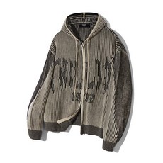 매장정품 TRILLION 트릴리온 워셔블 투 톤 후드 집업 그래픽 니트 (BEIGE) TRSKN19BE 1178130