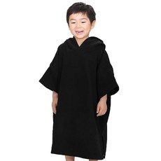FELLOW 펠로우 갈아입는 판초 어린이 어린이용 옷차림 수건 마이크로 화이버 흡수속건 후드 비치 타월 수영 수건 블랙 프리 사이즈