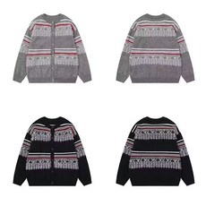 男士灰色條紋提花寬鬆休閒開衫針織衫上衣