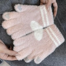 愛心學生毛絨絨針織手套 女冬季加厚保暖騎車外出防寒騎行可愛手套