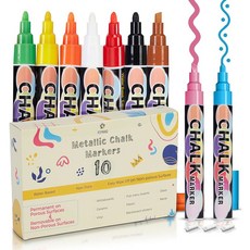 플린소 초크 마커 24팩 6mm 리버서블 & 끌 팁 유리 창문 및 칠판용 액체 펜 19가지 생동감 있는 5가지 금속 색상 습식 지우개 저취 무독성 아트, Reversible Chisel / Bold Tip