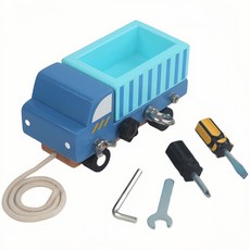 木製交通忙碌卡車螺絲拆組 (DIY擰螺絲玩具 兒童早教木製過家家玩具 螺絲螺母拆裝玩具 拆裝維修 動手能力 早教益智 智力開發), 藍色卡車
