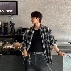 남성 봄가을 셔츠 구김 없는 루즈핏 캐주얼 베이직 긴팔 체크 남방 캐주얼 코트