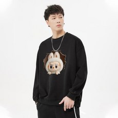FONOW 남녀공용 오버핏 심플 사악한 토끼 프린팅 맨투맨 긴팔 티셔츠 후드티