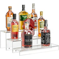 주샤 3단 주류병 바 선반 15인치 블랙 아크릴 라이저 디스플레이 랙 스탠드 피규어 팝스 컵케이크 향수 컬렉션특허: D1076520S, 1, Clear