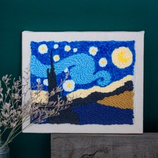 보람창고 펀치 니들 자수 패키지 DIY 취미 세트+펀치니들바늘+부자재 모두포함, 38.별이 빛나는 밤3, 1개