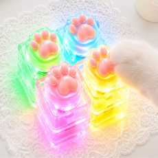 키캡월드 LED 고양이 발바닥 키캡 키링 딸깍이 피젯토이 클리커 키보드, 1개, 투명 4구 정사각형 1개, 투명 4구 정사각형
