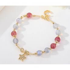 現貨 天然草莓晶灰月光石手鍊轉運招正桃花穩定愛情手鍊手串閨蜜女友生日禮物飾品批發