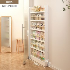 實木門後超薄書架兒童置物架壁掛式多層收納書櫃, 120*10*178*實木暖白色六層