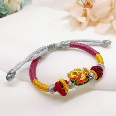 儒家寶寶 純金9999 龍舟龍編織手繩/手鍊 (粉/藍) 彌月金飾 龍年飾品, 粉紫手繩0.075錢, 1個