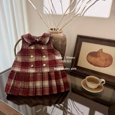 여아 겨울 체크 기모원피스 레드 더블버튼 키즈원피스 두툼한 아동원피스 어린이 겨울옷 겨울치마