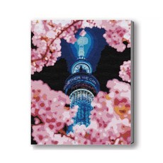 MANTO 台灣製造 大尺寸 40x50cm DIY數字油畫 花海花卉風景 初學者專用, 晴空塔點燈, 1套