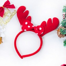 루돌프머리띠 땡땡이 리본 레드 헤어밴드 분장 성탄절 파티소품, 단품, 단품