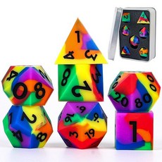 LDICEK DND 주사위 세트 샤프 엣지 7피스 다면체 숫자 금박 정교한 틴 박스 포장 던전 앤 드래곤 RPG 및 보드 게임에 이상적 (무지개), Rainbow