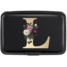 [ 1262741 ] 시미콜 하드 쉘 카드 홀더 이니셜 레터 로즈 플라워 신용카드 케이스 RFID 차단 미니 지갑 여성 및 여아용 L L