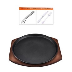 주철 스테이크팬 주물팬 돌판 업소용, 21cm 표준 클립+초두꺼운 칼과 포크, 1개, 1cm
