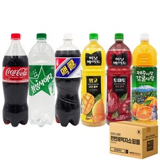 [한번에먹자] 1.5L 여러종류 음료수 혼합 / 미닛메이드 망고 + 미닛메이드 토마토 + 제주사랑감귤사랑 + 코카콜라업소 + 칠성사이다업소 + 맥콜 / 각1개씩, 6개