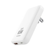 65W USB C 충전기 블록 접이식 USB-C 케이블 내장 접이식 플러그 벽 충전기 및 USB 포트 2개 맥북 아이패드 아이폰 16/15 갤럭시용 65W PD Ga, 65W GaN USB C 충전기, 2 포트 플랫 USB