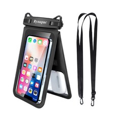 폰로드 갤럭시 아이폰 전기종 투명 이중포켓 길이조정 스트랩 방수팩, 1개, 블랙 중형