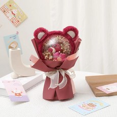 인형 꽃다발 보보볼 티안싱 졸업 선물 축제 기념, 5. U16-14cm 로즈 레드 + 선물 가방 + 램프