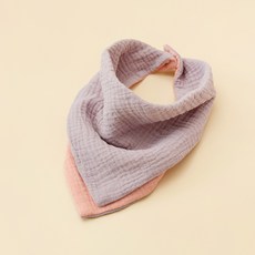 四層棉紗布A類口水巾嬰兒多功能方巾印花拼色寶寶三角巾防風圍嘴, 1個, 1個裝, 紫色+皮粉:如圖