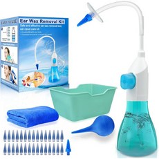 귀 왁스 제거 도구 수동 관개 플러싱 시스템 키트 성인 및 어린이용 클리너 전체 청소 세트와 30개의 일회용 부드러운 팁 포함, 1개