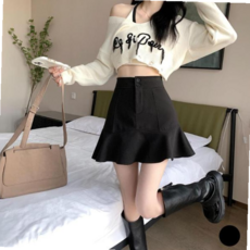 스커트 여성 투단추 찰랑찰랑 소재 물결라인 속바지