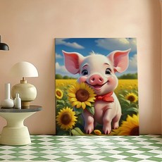 풍수 대박금전운 해바라기 복돼지 인테리어 캔버스 그림액자 8종 돈들어오는그림 개업선물 금전운 재물운, 03.복담은아기돼지