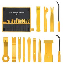 GOUACC 11 PCS 트림 제거 도구 키트 금속 프라이 도구 자동 고정 장치 제거 도구 프라이 바 세트 자동차 도어 패널 제거 도구 대시보드 수리 키트 노란색, 13Pcs, Black