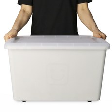 리빙스마일 대형 이동식 리빙박스55L 수납 정리함, 1개, 리빙박스 라이트 그레이+투명커버