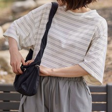 로로텐 스트라이프 반팔 티셔츠 면 라운드넥 오버핏 여성 빅사이즈