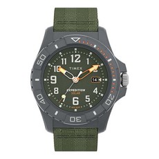 Timex 남성용 익스페디션 노스 프리다이브 오션 46mm 시계 그린/그린. 모던., 그린/그린