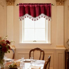 VOGOL Luxury Velvet Scalloped Valance Light Filtering Window Topper with Shiny Beaded Tassels El