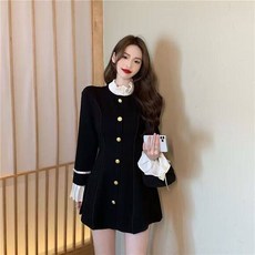 울 리틀 트위드 패션 블랙 긴팔 원피스 프렌치, L, 1. 블랙 고플