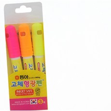 고체 형광펜 3색 3개 형광펜각인 OFFICE 똑템, 1개