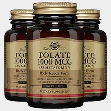 SOLGAR 葉酸無糖素食錠 1000mcg, 120顆, 3罐