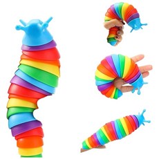 扭扭毛毛蟲 舒壓玩具, 彩虹色，藍色
