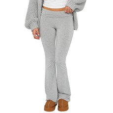 Luckinbaby 여성용 플레어 스키니 팬츠 폴드 오버 레깅스 스트레치 부츠컷 벨 하의 슬림핏 요가 팬츠 Y2k 조거 베이직 라이트 그레이, Medium