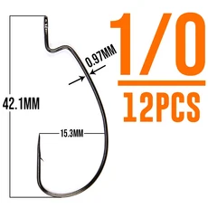B & U 얇은 와이어 오프셋 EWG 웜 후크 큰 링 탄소강 크랭크 낚시 액세서리 소프트 유혹 12pcs, 1