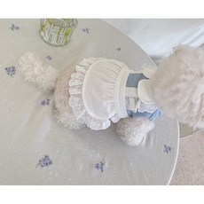 INS風 韓國秋冬 粉藍 蕾絲裙 寵物裙 適用於狗狗比熊泰迪, 藍色-女僕蕾絲裙,L（送同色髮卡）, 1個