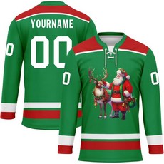 남녀청소년용 커스텀 크리스마스 하키 저지 산타클로스 아이스 하키 연습복 스포츠 트레이닝 의상, 초록 / 빨강 / 흰색