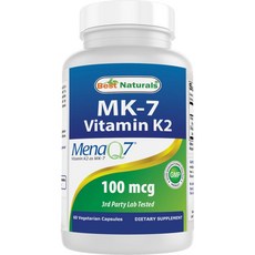 베스트 내추럴스 MK-7 비타민 K2 100 mcg 60 베지 캡슐, 1개, 60정