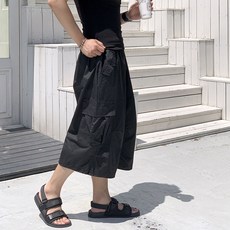 큐니티 남성용 고프코어 벌룬 핏 7부 입체 카고 바지 스트릿 투웨이 와이드 밴딩 팬츠 트레이닝 고무줄 반바지 빅사이즈 (S-2XL)