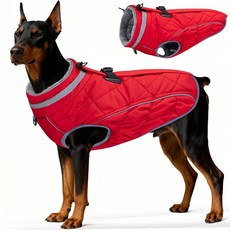 Yoochee 강아지 코트 대형견을 위한 따뜻한 겨울 하네스가 내장된 방수 재킷 지퍼가 있는 반사 터틀넥 추운 날씨용 반려동물 플리스 조끼 스노우 레드 L_144847