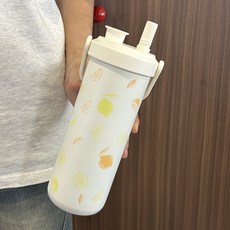奶茶手提保溫杯夏日保冷冰霸保溫杯304不鏽鋼內膽可吸珍珠的杯子款, 1個, 1L, 檸檬:750
