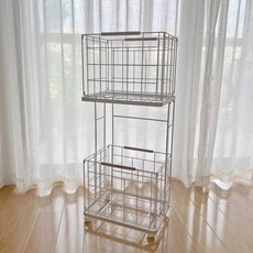 연상연하 스텐 빨래바구니 세탁 틈새 이동식 2단, 화이트